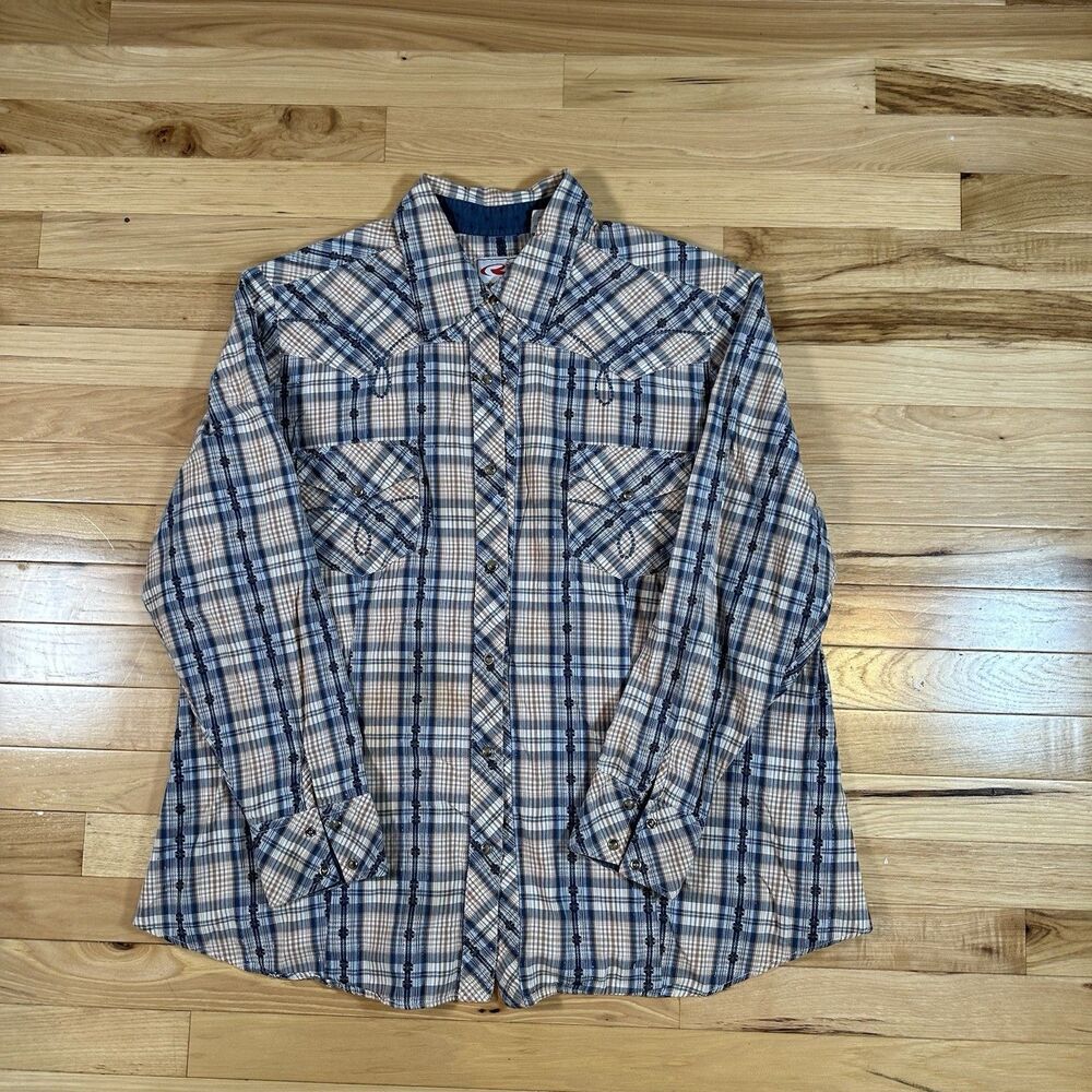 Roper Women's Shirt XL Long Sleeve Pearl Snap Up Western White/Blue/Red Plaid